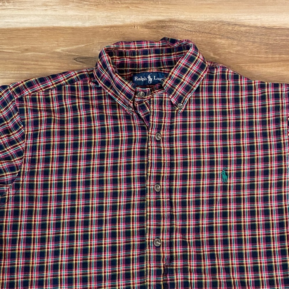Vintage Ralph Lauren Shirt Mens Medium Plaid Classic Fit Button Down Twill